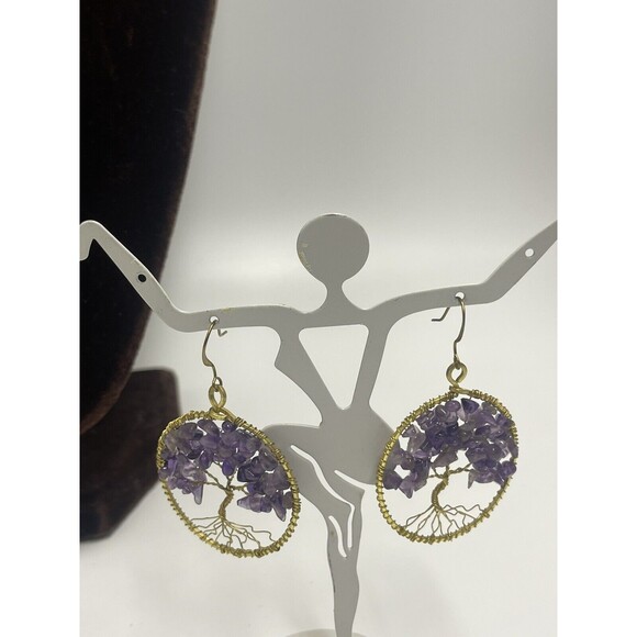 Tree Of Life Gold Tone Amethyst Pendant  Necklace & Matching Earrings New - Picture 3 of 9